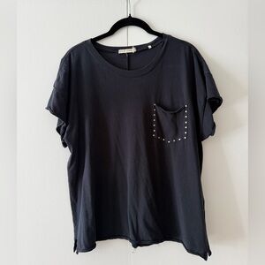 Rag and Bone Stud-Trim Black Pocket Tee - Women